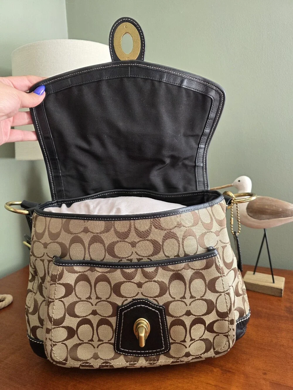 Coach Legacy Ali F12857 Khaki Black Signature Canvas Leather Shoulder Bag Y2K